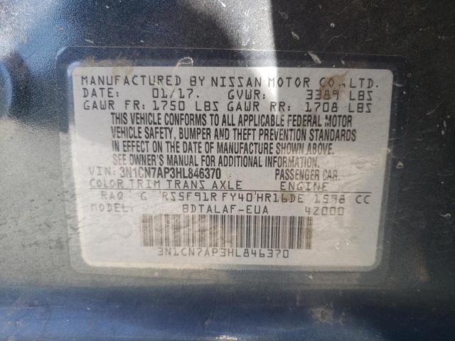 2017 Nissan Versa S VIN: 3N1CN7AP3HL846370 Lot: 61068374