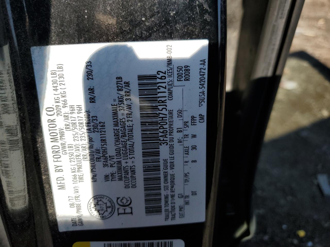 3FA6P0H75JR112162 2018 Ford Fusion Se