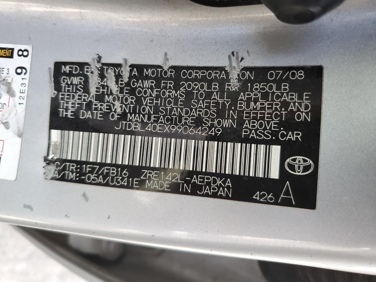 JTDBL40EX99064249 2009 Toyota Corolla Base