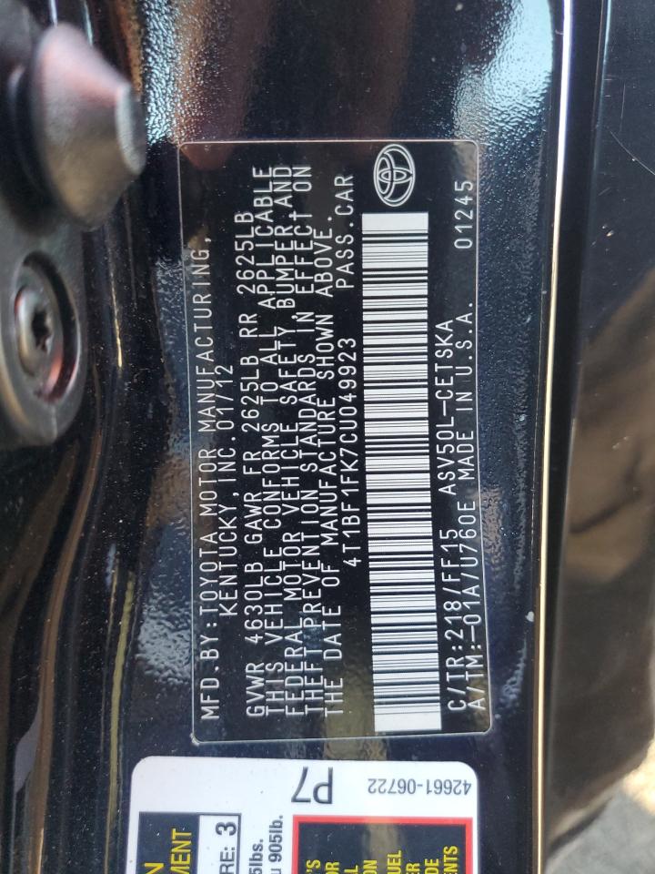 4T1BF1FK7CU049923 2012 Toyota Camry Base