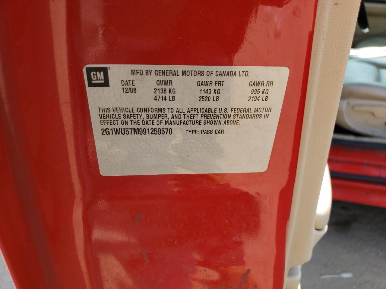 2G1WU57M991259570 2009 Chevrolet Impala Ltz