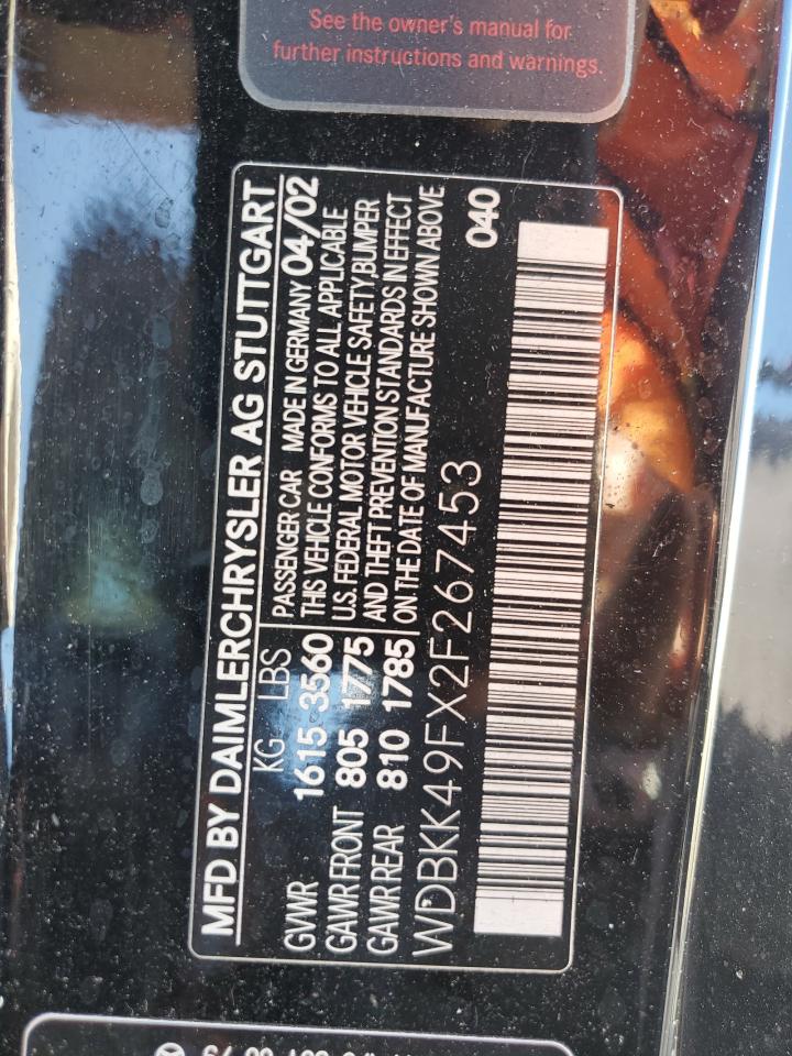 WDBKK49FX2F267453 2002 Mercedes-Benz Slk 230 Kompressor