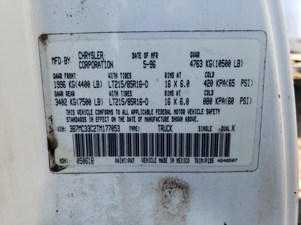 3B7MC33C2TM177053 1996 Dodge Ram 3500