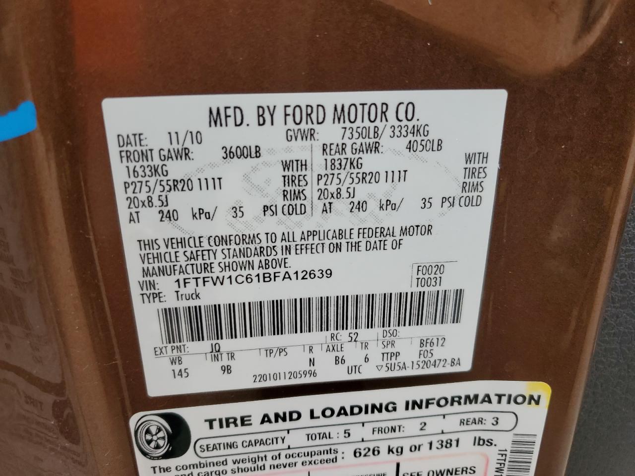 1FTFW1C61BFA12639 2011 Ford F150 Supercrew