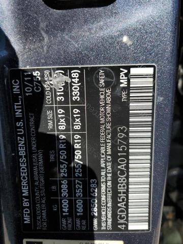 2012 Mercedes-Benz Ml 350 4Matic VIN: 4JGDA5HB8CA015793 Lot: 61760564