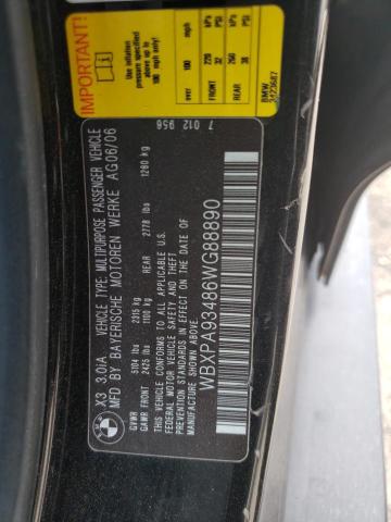 2006 BMW X3 3.0I VIN: WBXPA93486WG88890 Lot: 61031724