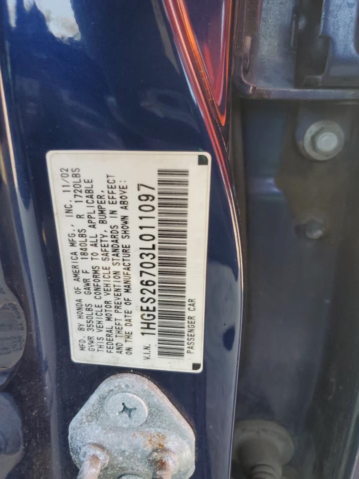 1HGES26703L011097 2003 Honda Civic Ex