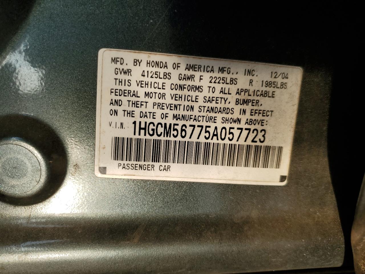 1HGCM56775A057723 2005 Honda Accord Ex