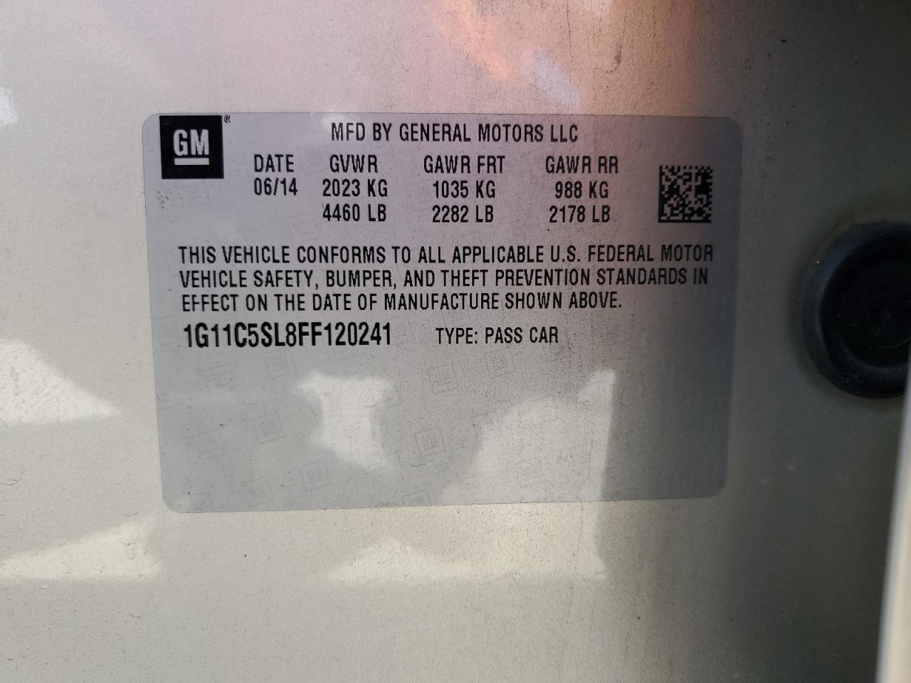 1G11C5SL8FF120241 2015 Chevrolet Malibu 1Lt