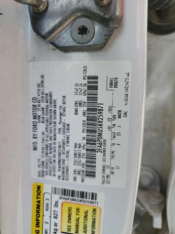 VIN 3FA6P0MU5KR259871 2019 Ford Fusion, Sel no.12