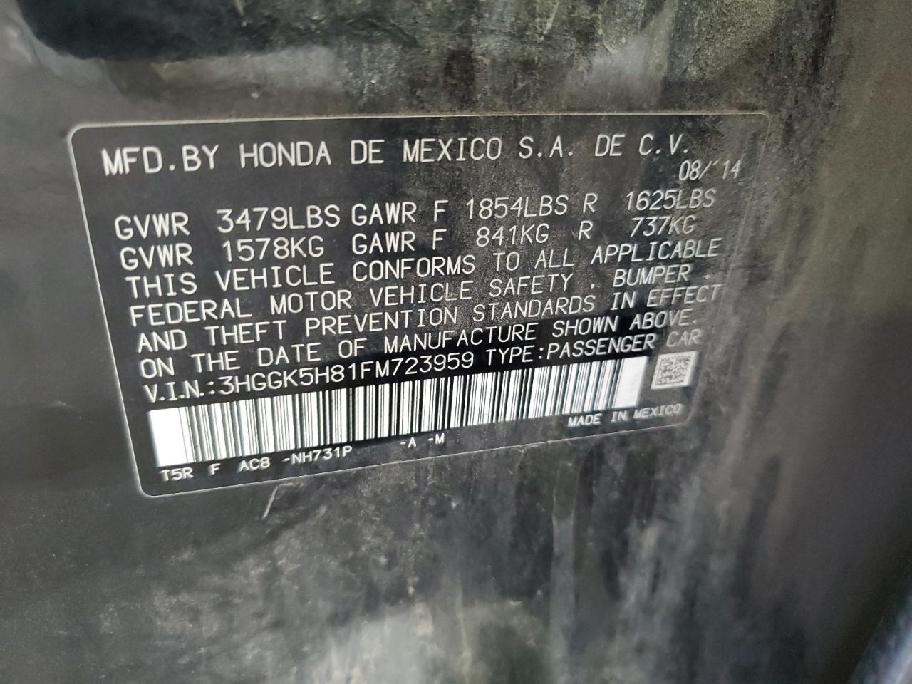 3HGGK5H81FM723959 2015 Honda Fit Ex