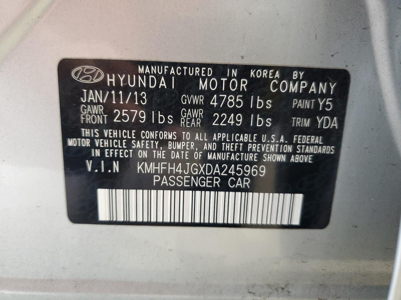 KMHFH4JGXDA245969 2013 Hyundai Azera Gls