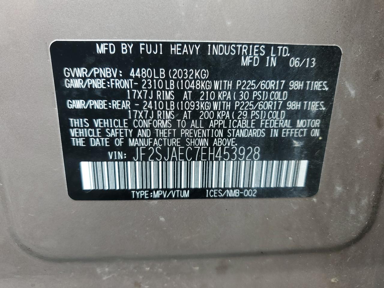 JF2SJAEC7EH453928 2014 Subaru Forester 2.5I Premium