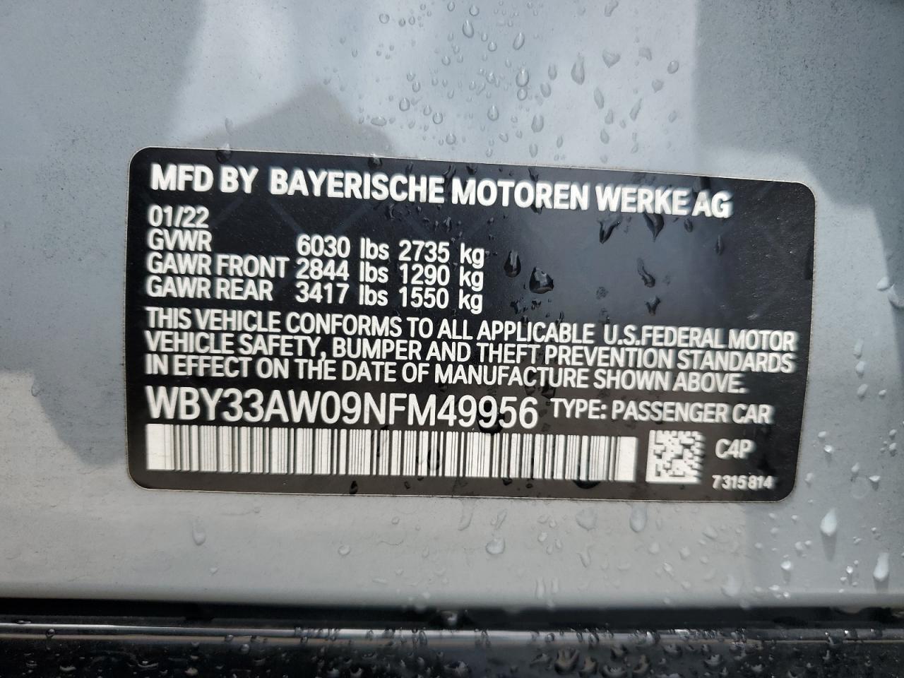 WBY33AW09NFM49956 2022 BMW I4 M50
