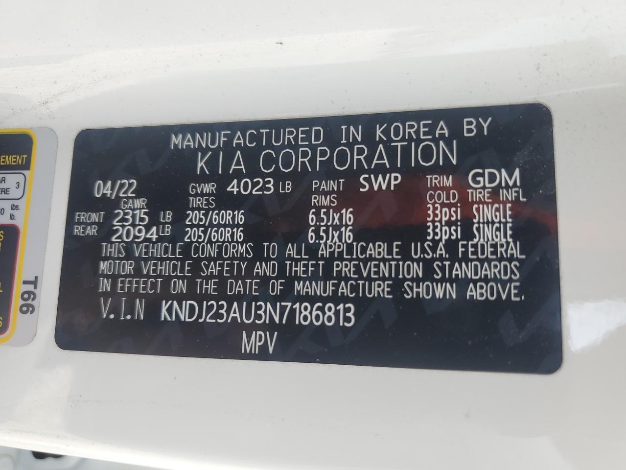KNDJ23AU3N7186813 2022 Kia Soul Lx