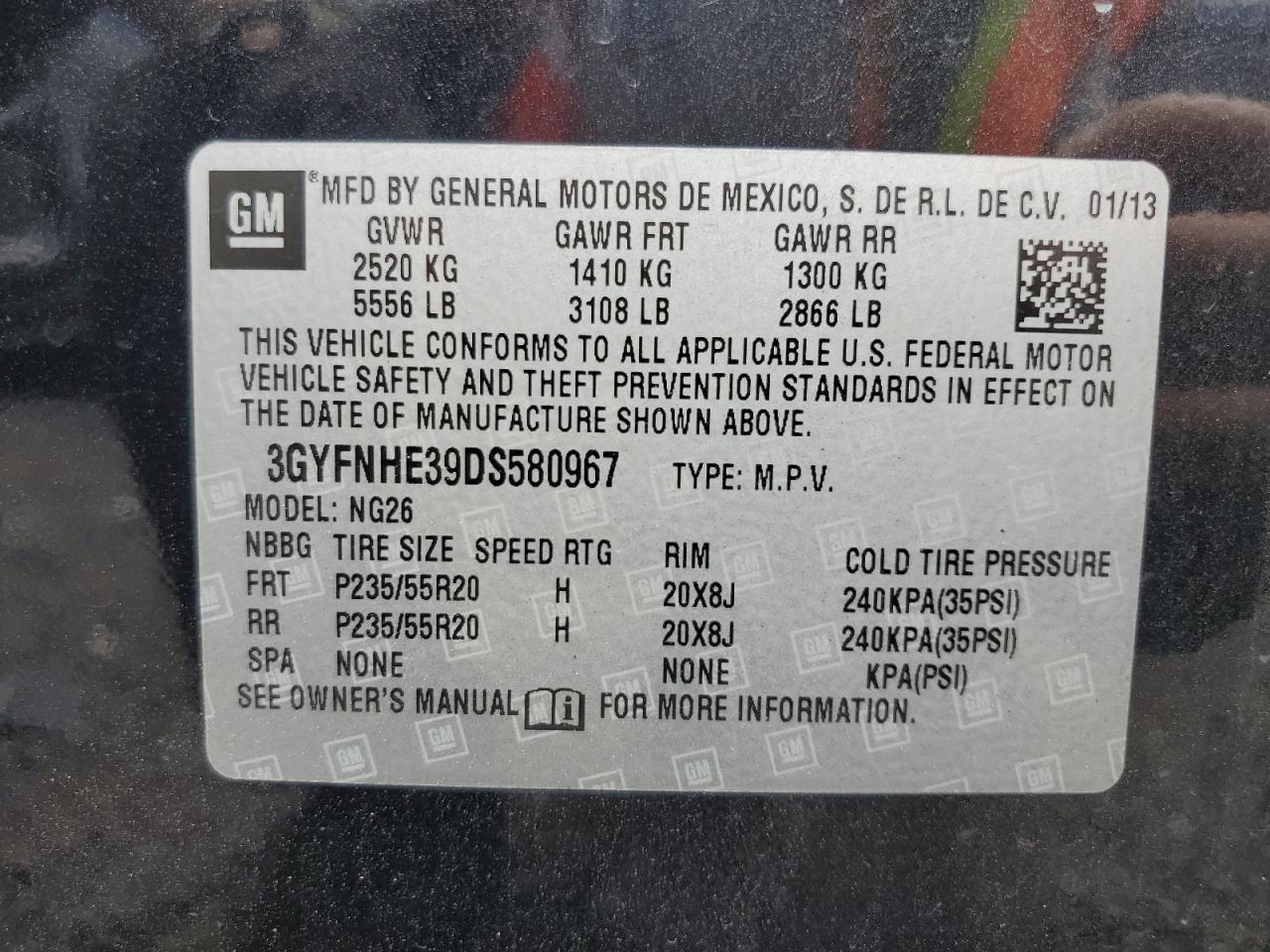 3GYFNHE39DS580967 2013 Cadillac Srx Performance Collection