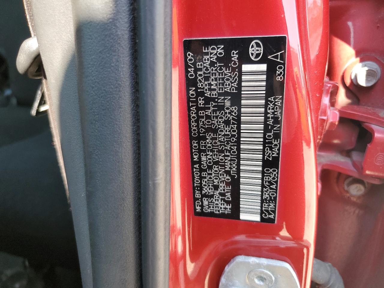 JTKKU10419J047768 2009 Toyota Scion Xd JTKKU10419J047768 2009 Toyota Scion Xd