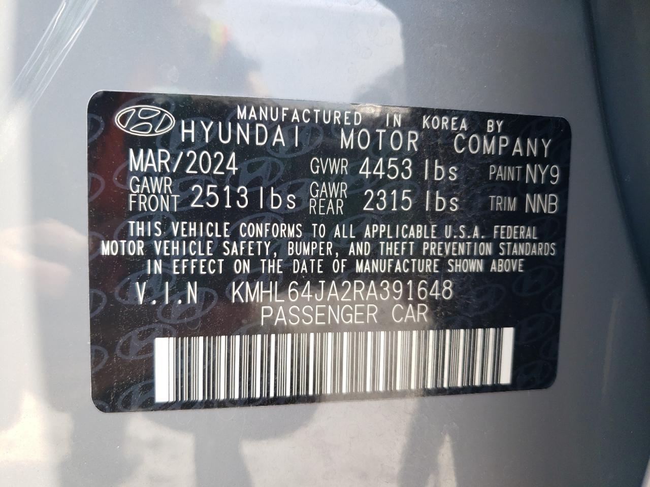 KMHL64JA2RA391648 2024 Hyundai Sonata Sel