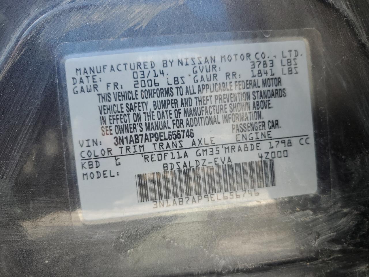 3N1AB7AP9EL656746 2014 Nissan Sentra S