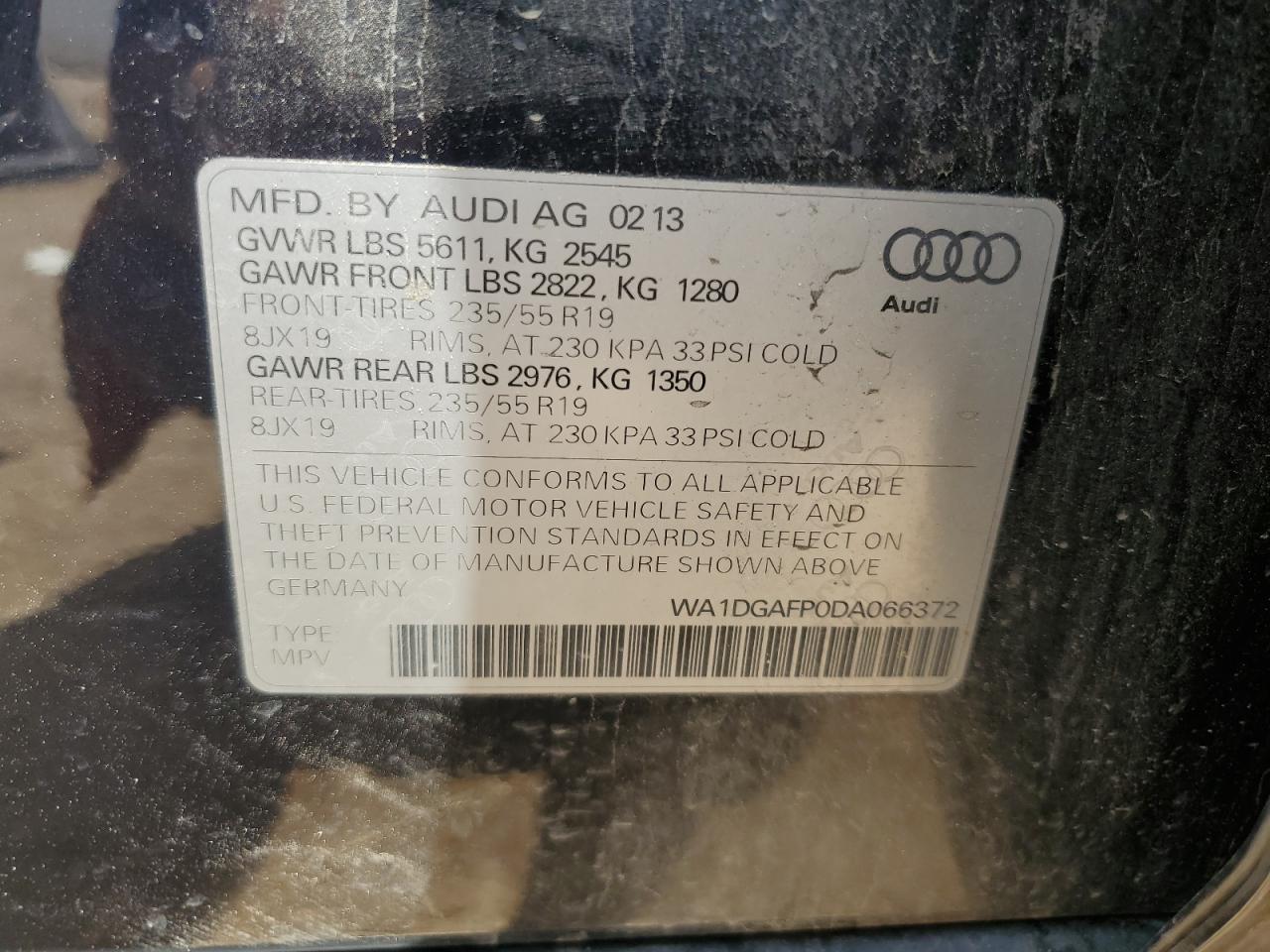 WA1DGAFP0DA066372 2013 Audi Q5 Premium Plus