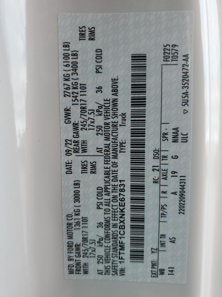 1FTMF1CBXNKE67831 2022 Ford F150