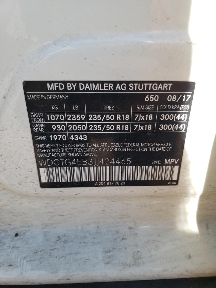 WDCTG4EB3JJ424465 2018 Mercedes-Benz Gla 250