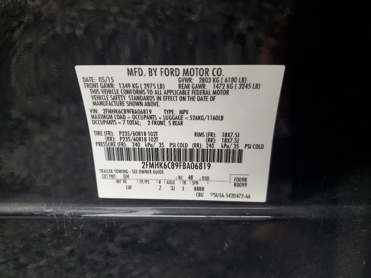 2FMHK6C89FBA06819 2015 Ford Flex Sel