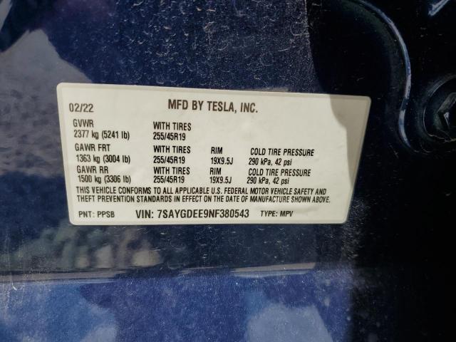 2022 TESLA MODEL Y - 7SAYGDEE9NF380543