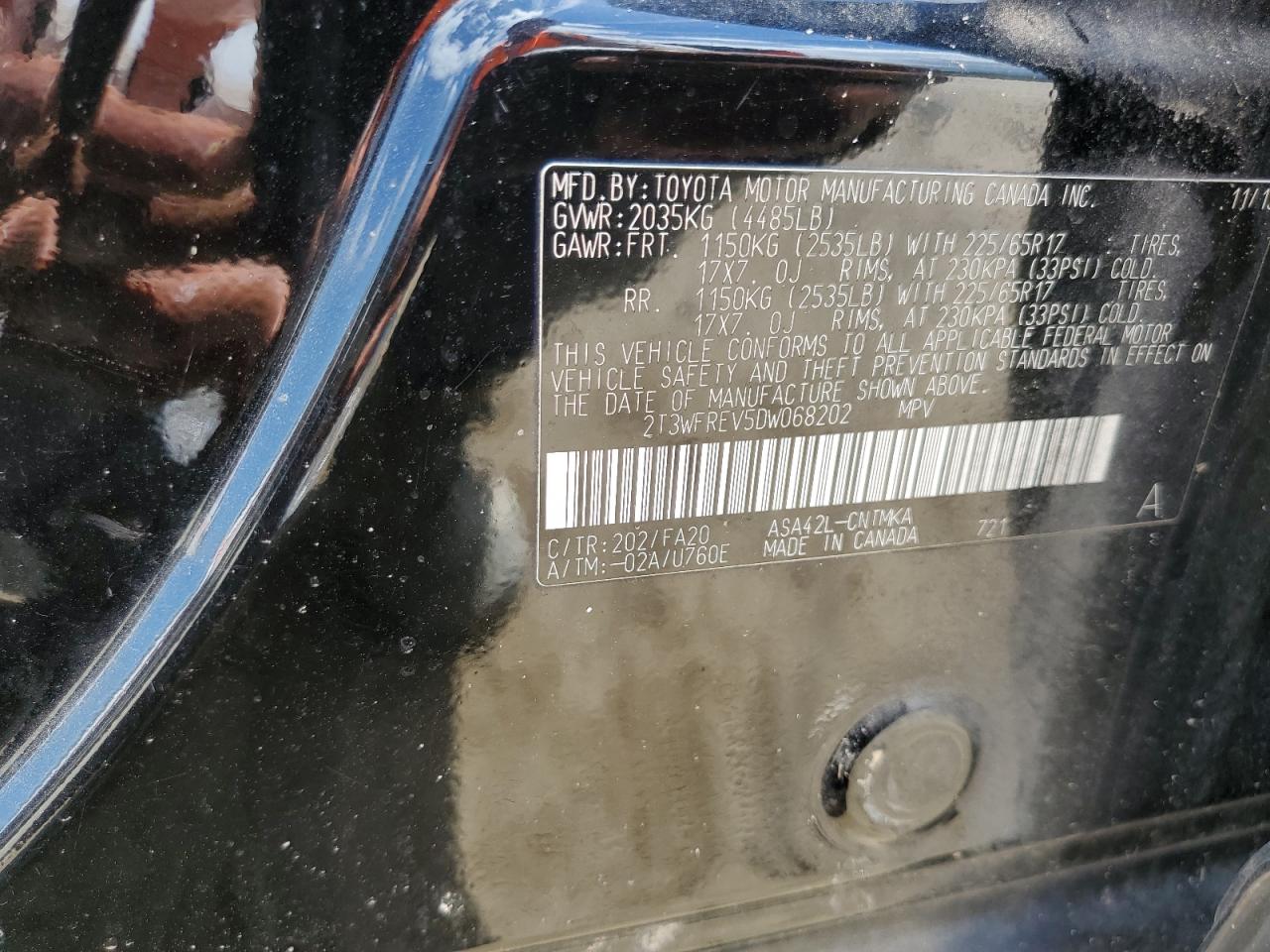 2T3WFREV5DW068202 2013 Toyota Rav4 Xle