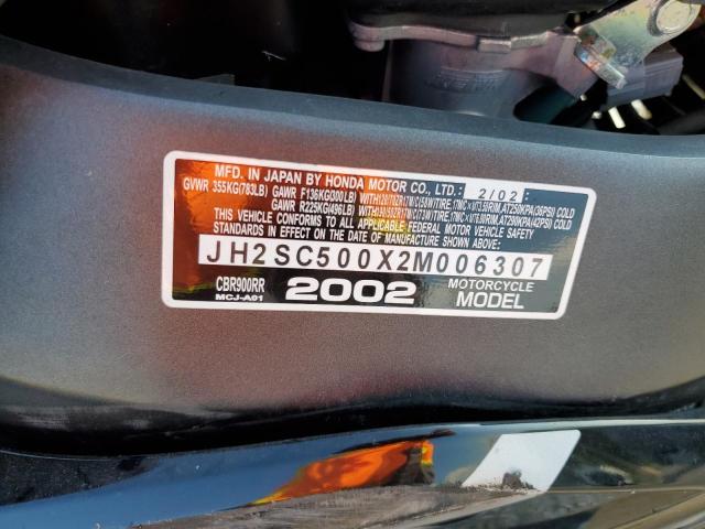2002 HONDA CBR900 RR JH2SC500X2M006307