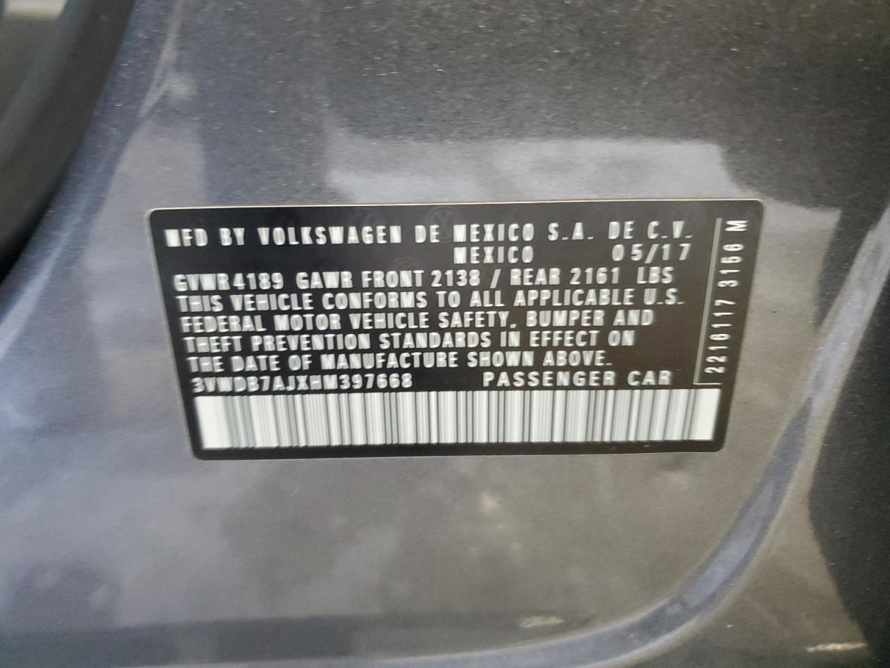 3VWDB7AJXHM397668 2017 Volkswagen Jetta Se