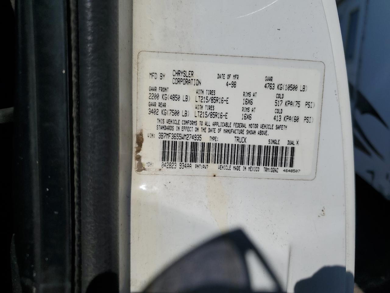 3B7MF3655WM274935 1998 Dodge Ram 3500