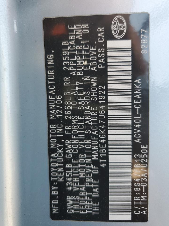 4T1BE46K47U641922 2007 Toyota Camry Ce