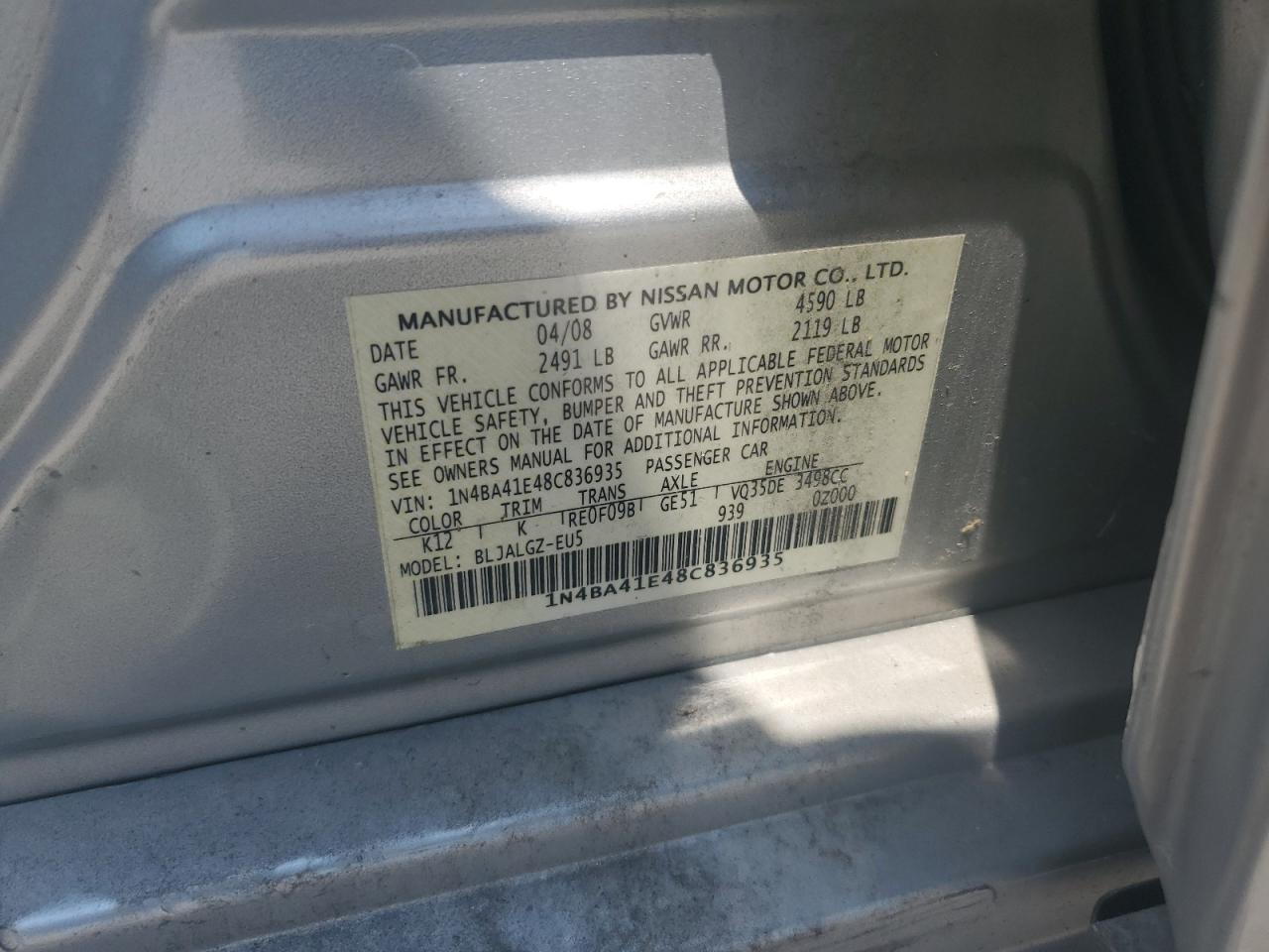 1N4BA41E48C836935 2008 Nissan Maxima Se