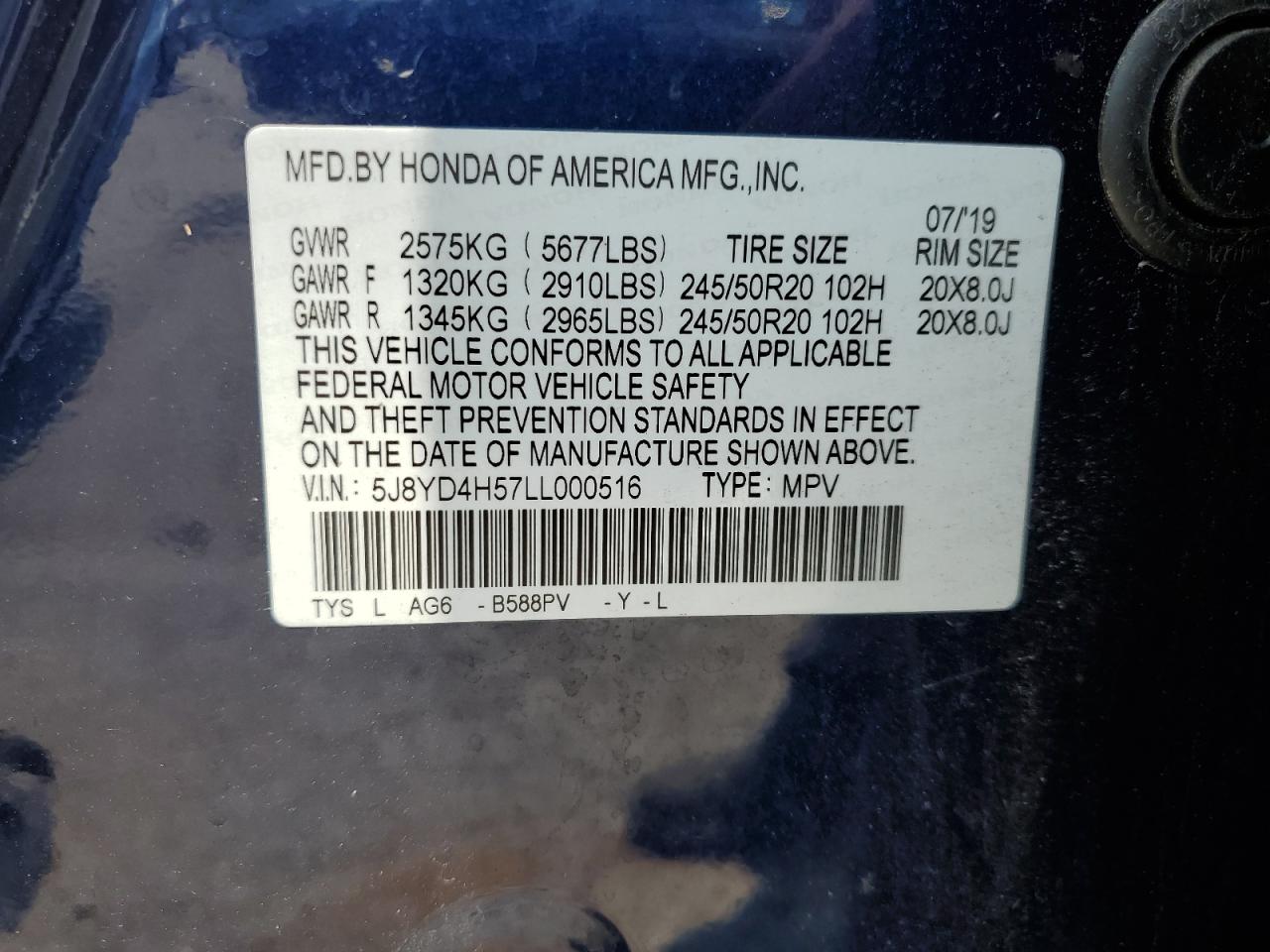 5J8YD4H57LL000516 2020 Acura Mdx Technology