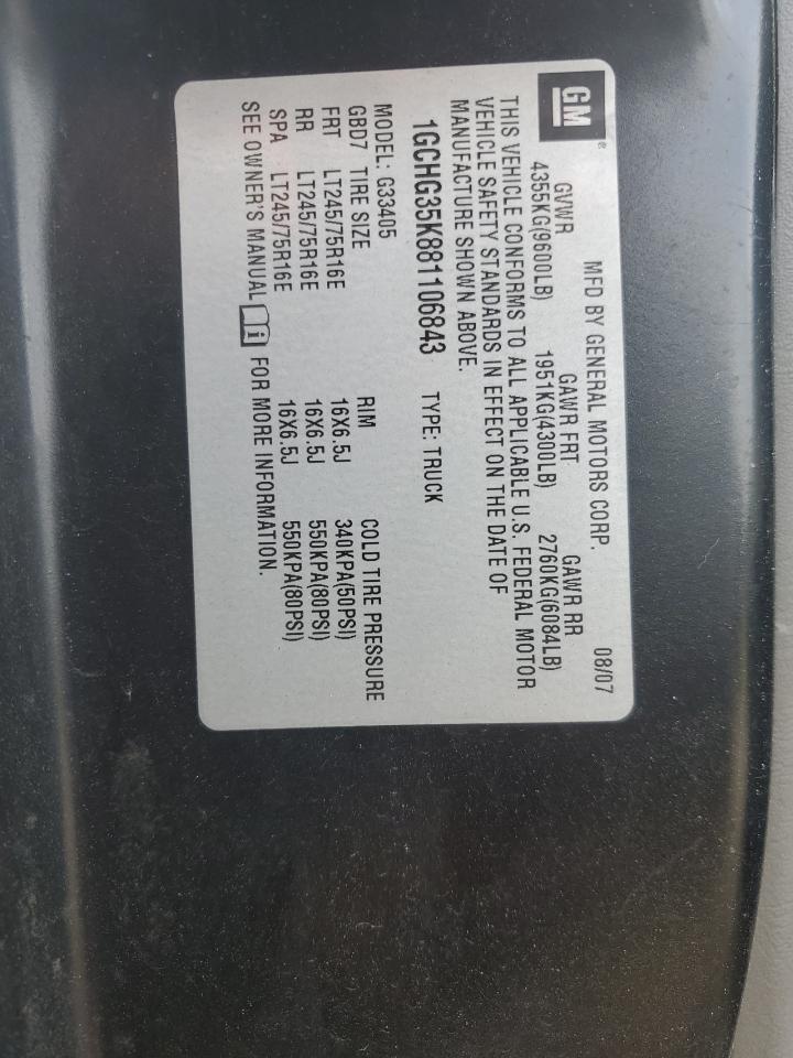 1GCHG35K881106843 2008 Chevrolet Express G3500