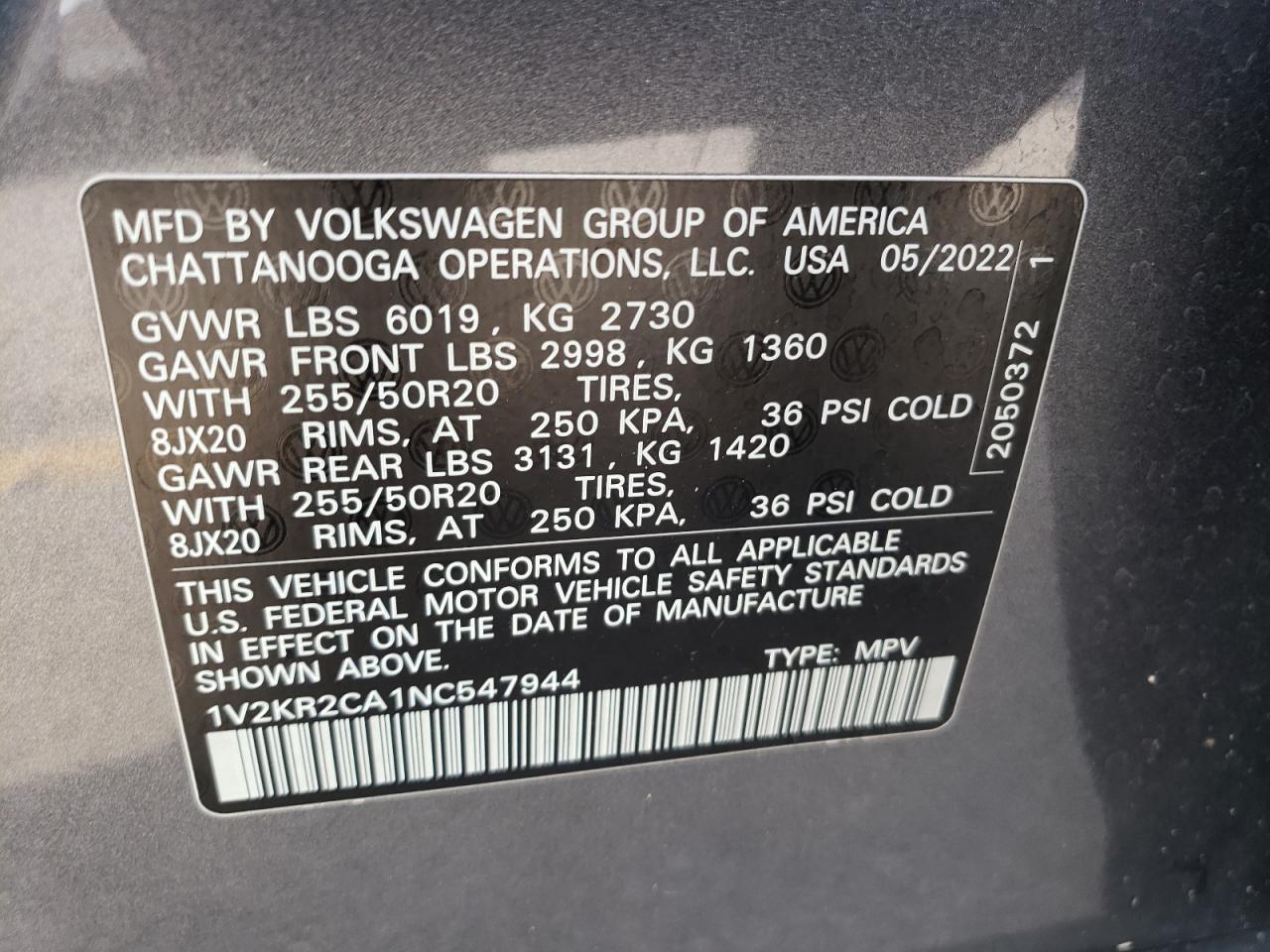 1V2KR2CA1NC547944 2022 Volkswagen Atlas Se