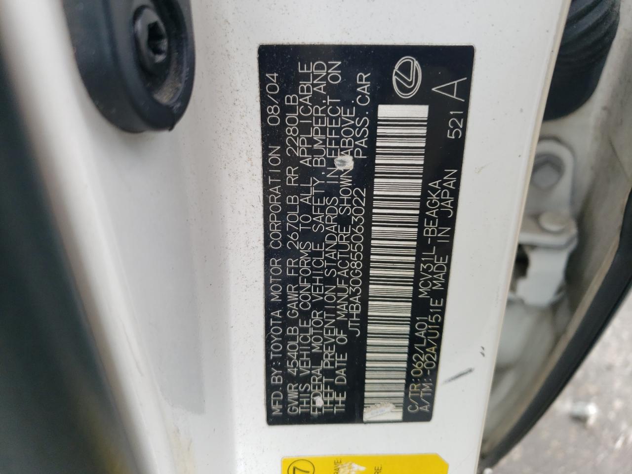 JTHBA30G855063022 2005 Lexus Es 330