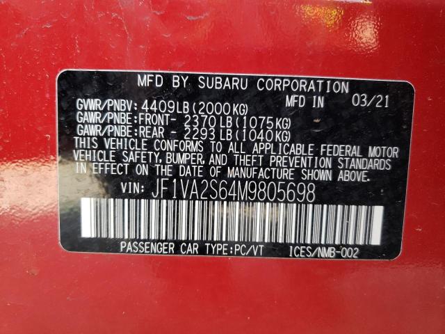 2021 Subaru Wrx Sti VIN: JF1VA2S64M9805698 Lot: 60217814