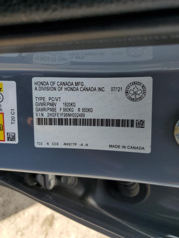 2HGFE1F96NH002489 2022 Honda Civic Touring 2HGFE1F96NH002489 2022 Honda Civic Touring