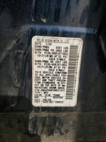 2006 Nissan Murano Sl VIN: JN8AZ08W76W521472 Lot: 62109574