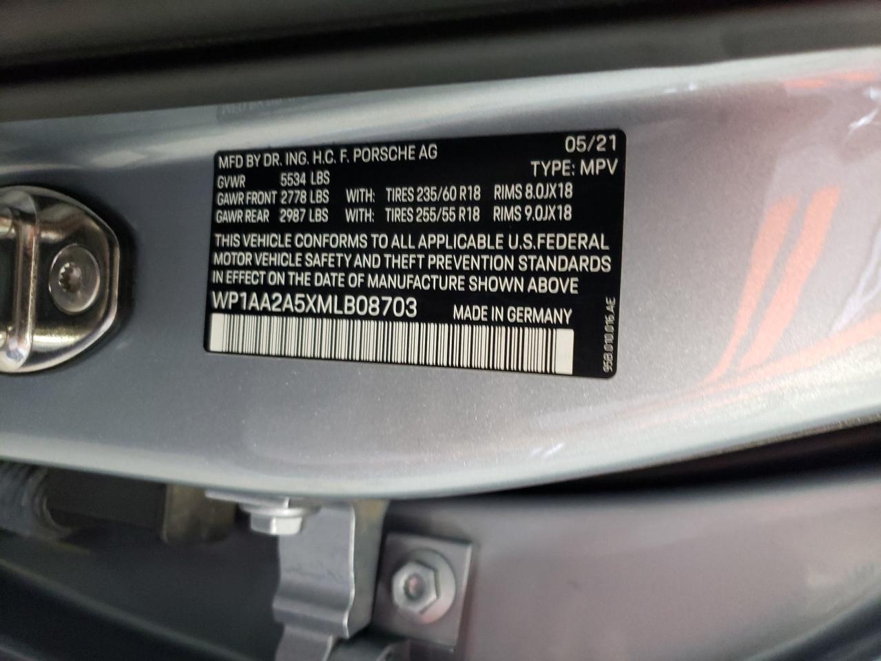 WP1AA2A5XMLB08703 2021 Porsche Macan