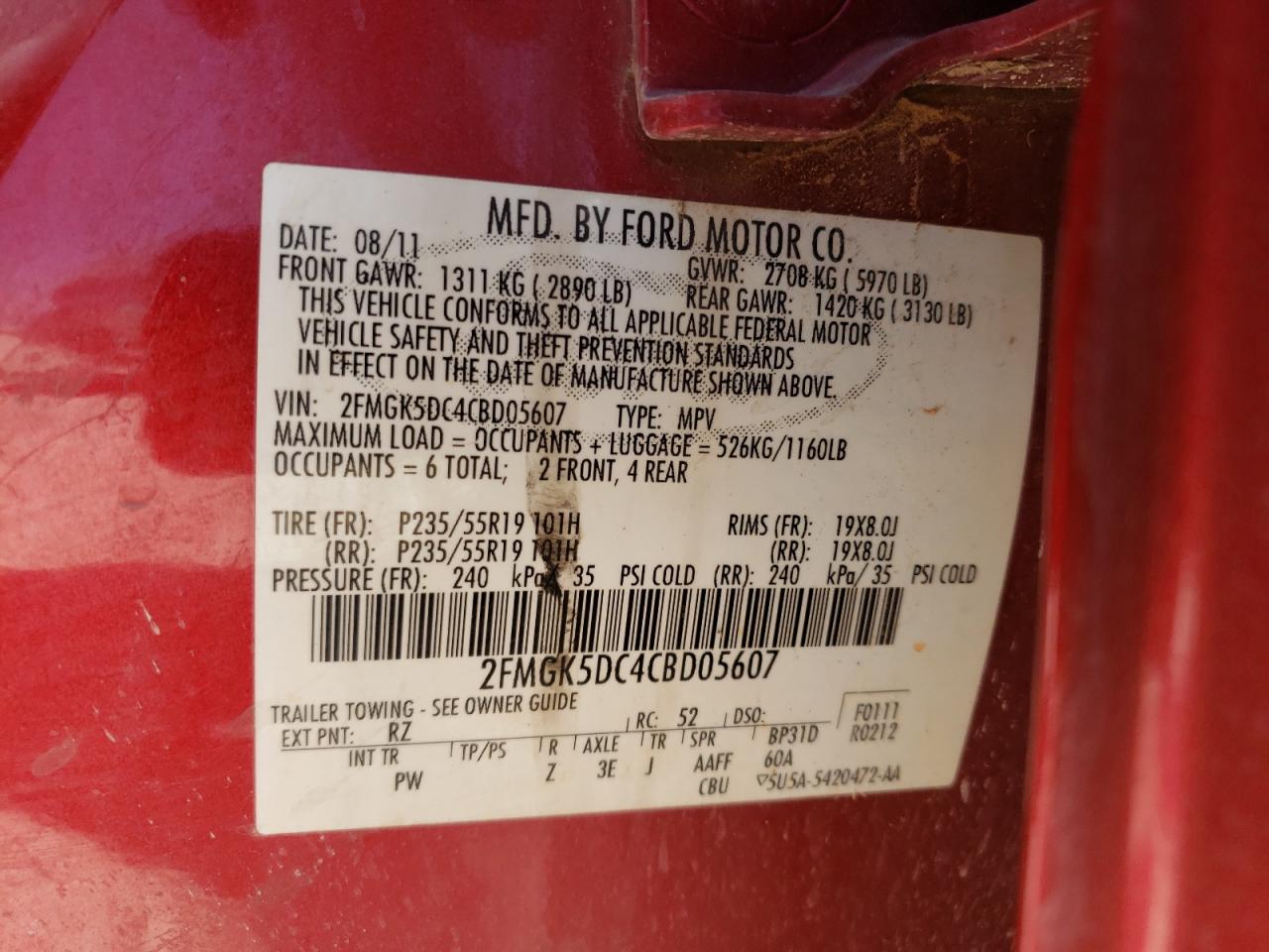 2FMGK5DC4CBD05607 2012 Ford Flex Limited