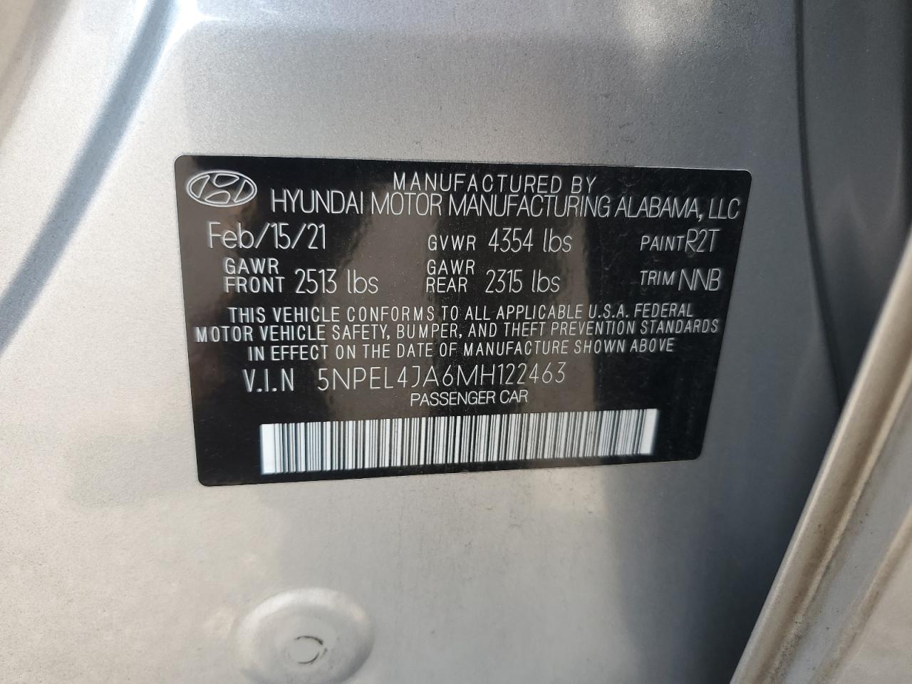 5NPEL4JA6MH122463 2021 Hyundai Sonata Sel