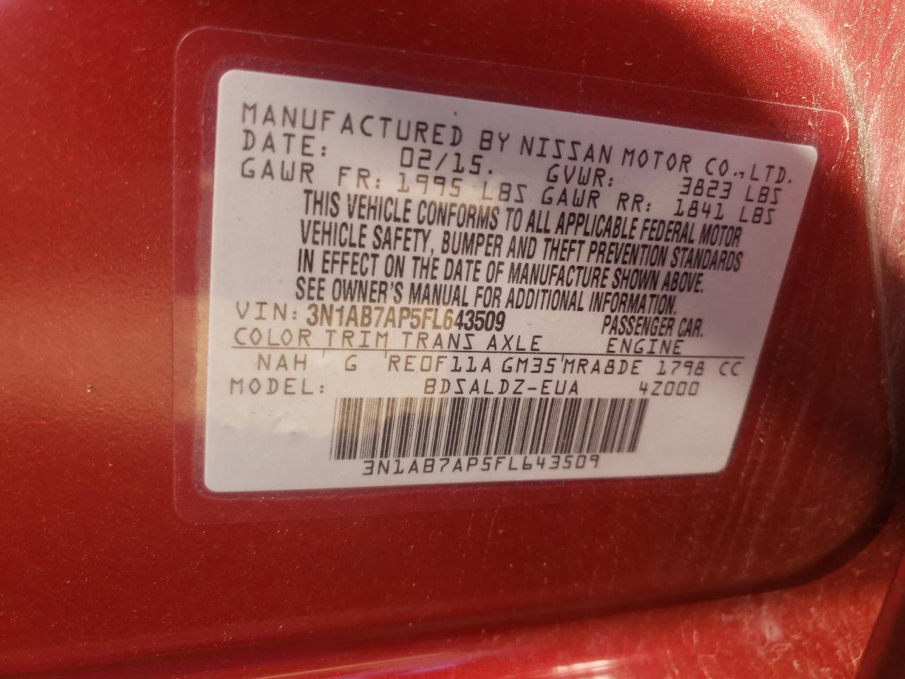 3N1AB7AP5FL643509 2015 Nissan Sentra S