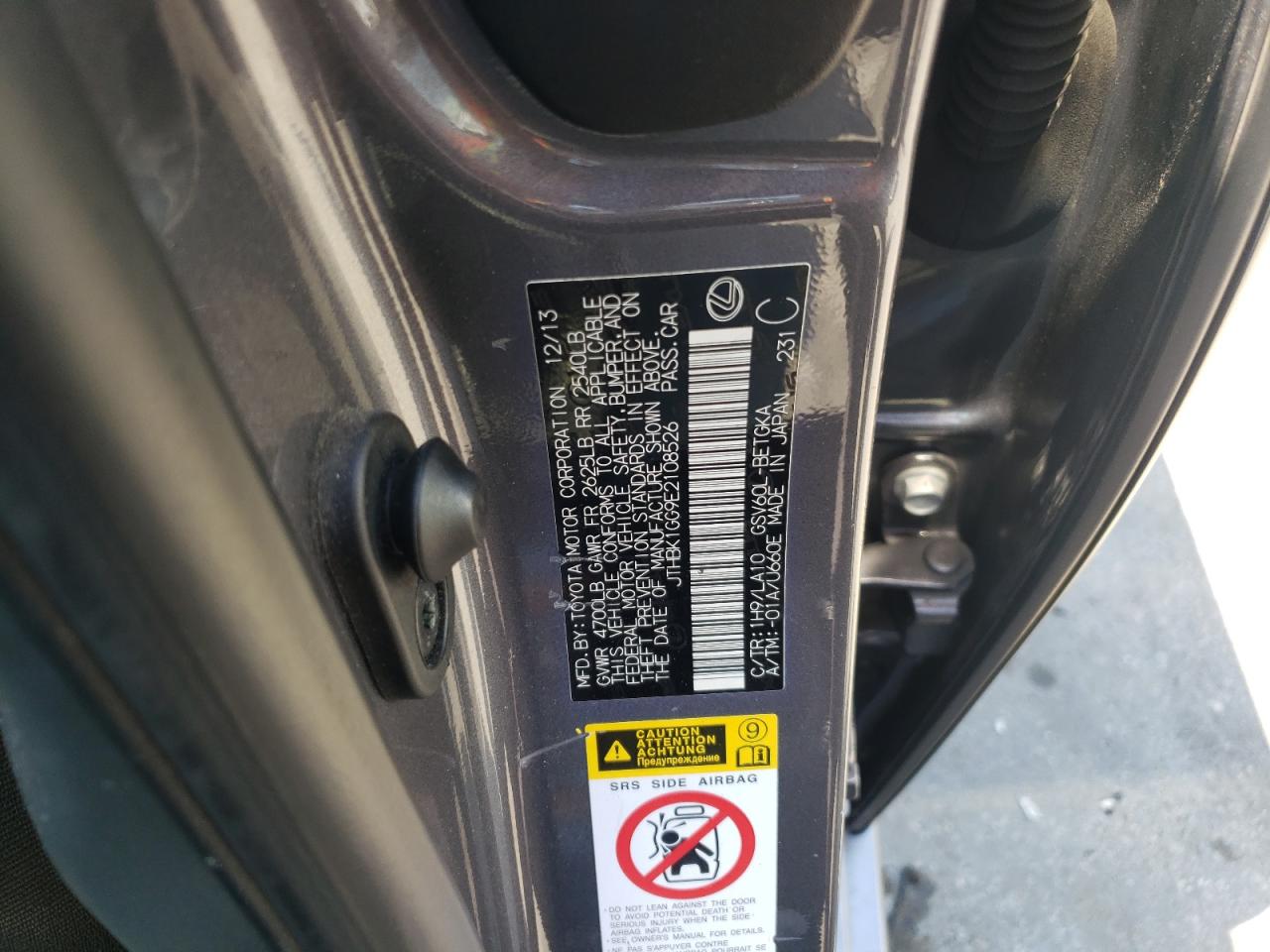 JTHBK1GG9E2108526 2014 Lexus Es 350