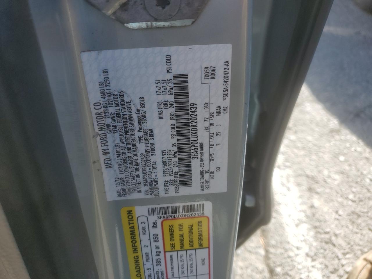 3FA6P0LUXDR202439 2013 Ford Fusion Se Hybrid