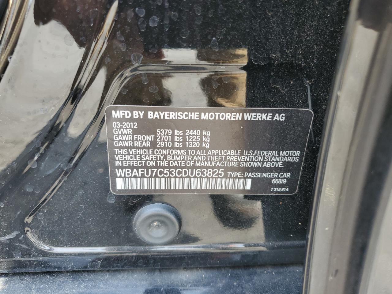 WBAFU7C53CDU63825 2012 BMW 535 Xi