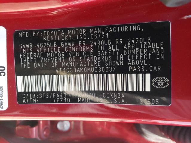 VIN 4T1C31AK0MU030037 2021 Toyota Camry, LE no.13