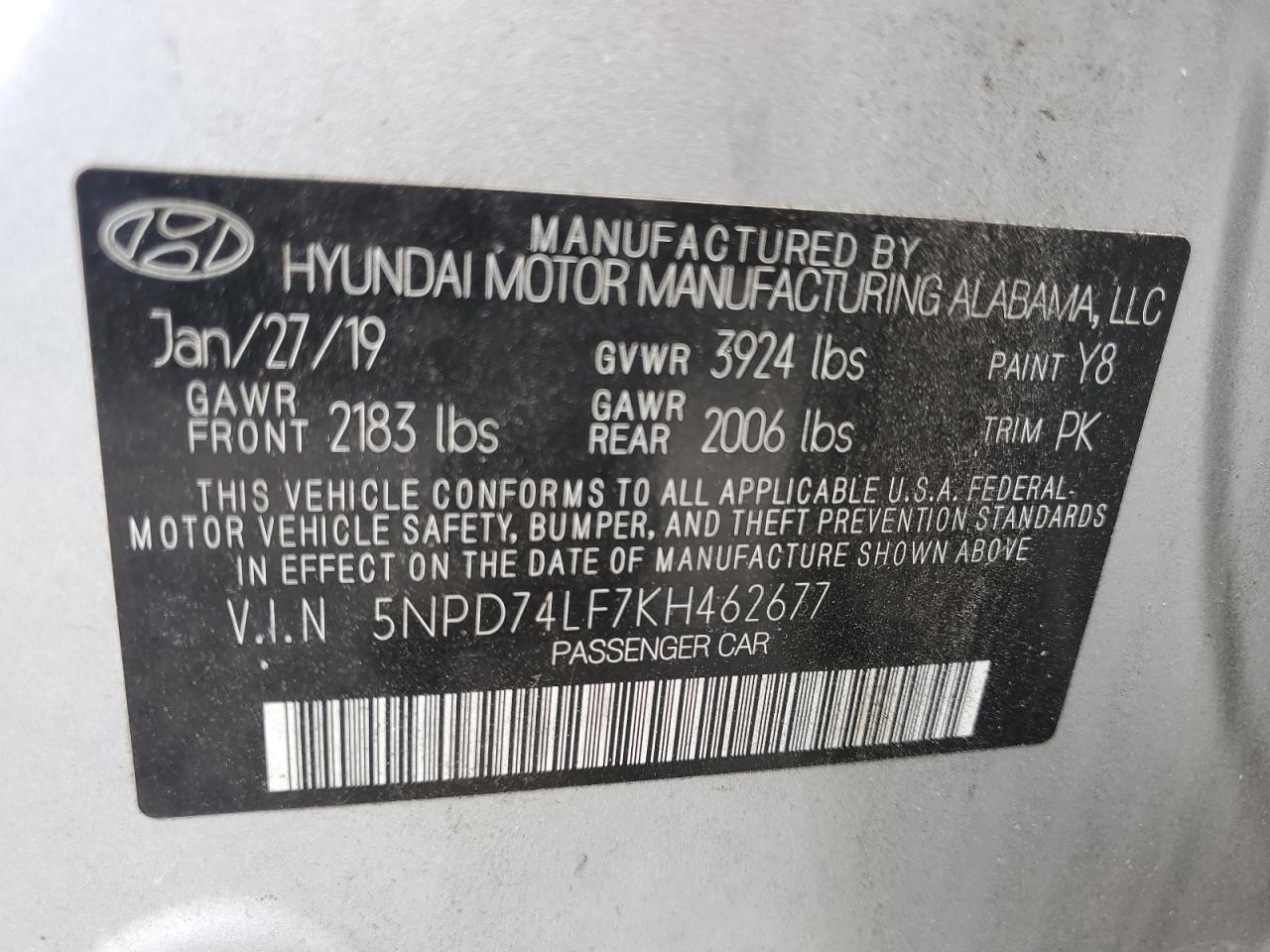 5NPD74LF7KH462677 2019 Hyundai Elantra Se